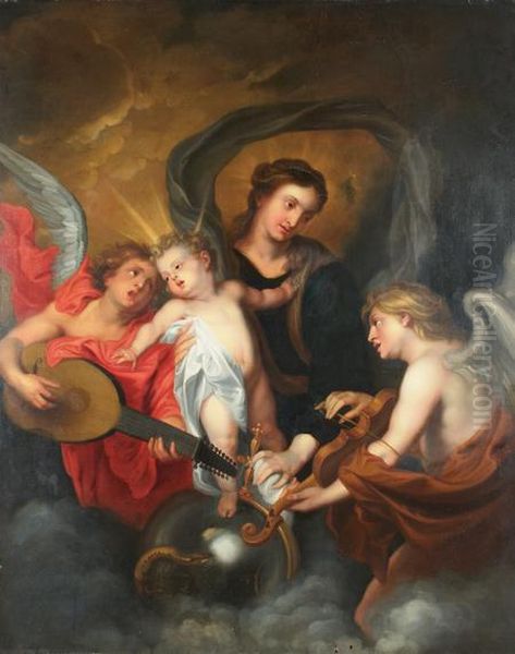 The Virgin And Child With Two Musical Angels Oil Painting by Sir Anthony Van Dyck