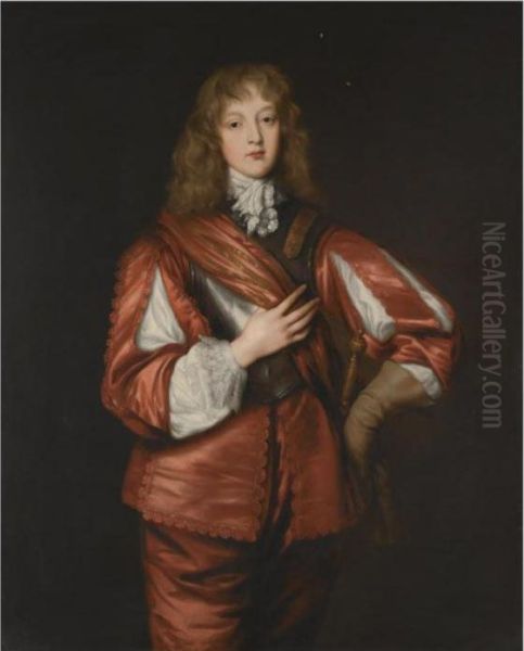 Portrait Of Philip, 5th Earl Of 
Pembroke (1621-1669), Standing Three-quarter-length, Wearing A Red Silk 
Doublet, With A Breastplate And A Red And Gold Sash Oil Painting by Sir Anthony Van Dyck