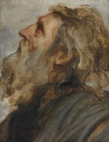 Study Of A Bearded Man, In Profile - A 
Modello Oil Painting by Sir Anthony Van Dyck