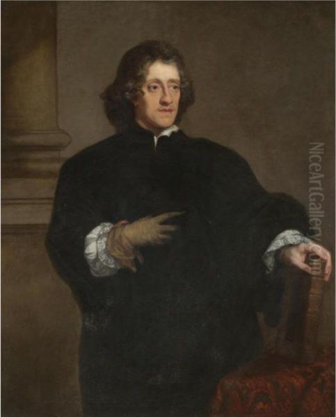 Portrait Of A Gentleman, 
Three-quarter Length, Wearing A Glove On His Right Hand And Holding A 
Book With His Left Oil Painting by Sir Anthony Van Dyck