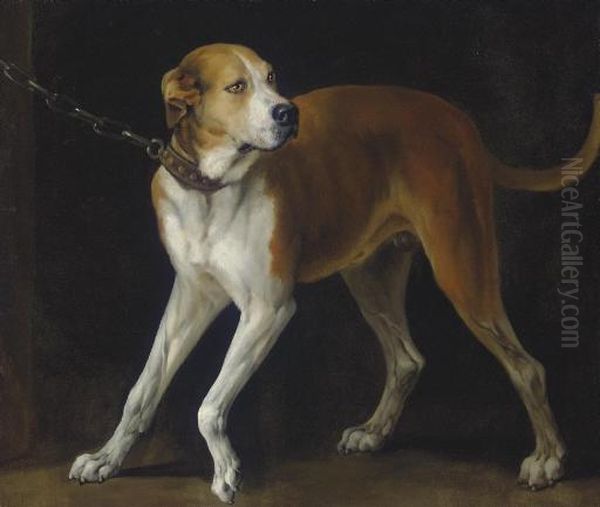 Follower Of Sir Anthony Van Dyck
 A Favorite Hound Held By A Chain
 Oil On Canvas
 38Â½ X 45Â¼ In Oil Painting by Sir Anthony Van Dyck