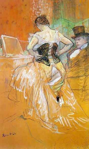 Elles: Woman in a Corset Oil Painting by Henri De Toulouse-Lautrec