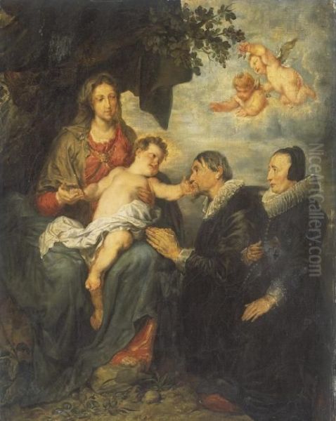 Vierge A L'enfant Avec Des Donateurs Oil Painting by Sir Anthony Van Dyck