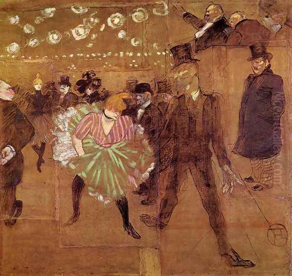 Le Goulue Dancing with Valentin-le-Desosse Oil Painting by Henri De Toulouse-Lautrec