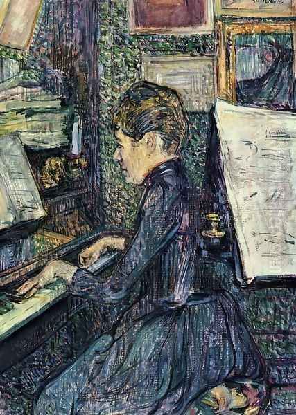 Mille. Dihau Playing the Piano Oil Painting by Henri De Toulouse-Lautrec