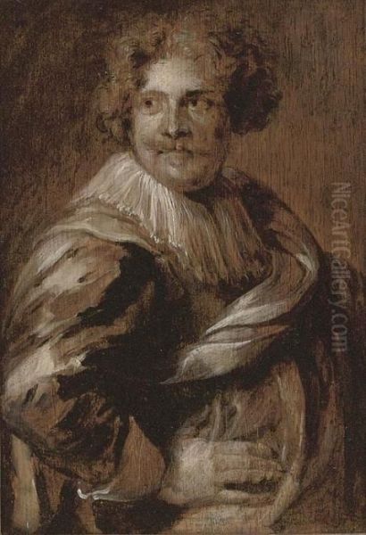 Portrait Of Simon De Vos, 
Half-length, In A Falling Ruff, Pink Jacket And Satin Sash, En Grisaille Oil Painting by Sir Anthony Van Dyck