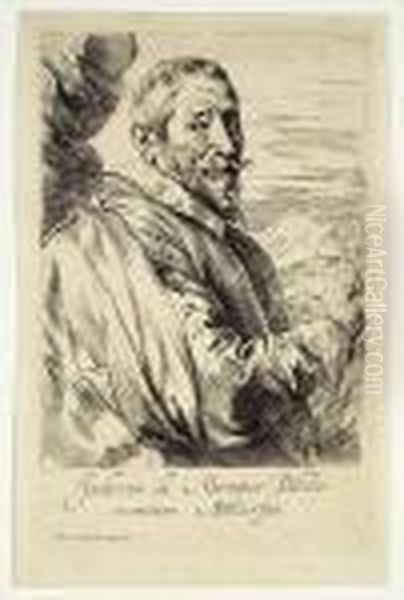 Portrait Of Joos De Momper. Etching, Ca. 1620. State Iii Oil Painting by Sir Anthony Van Dyck