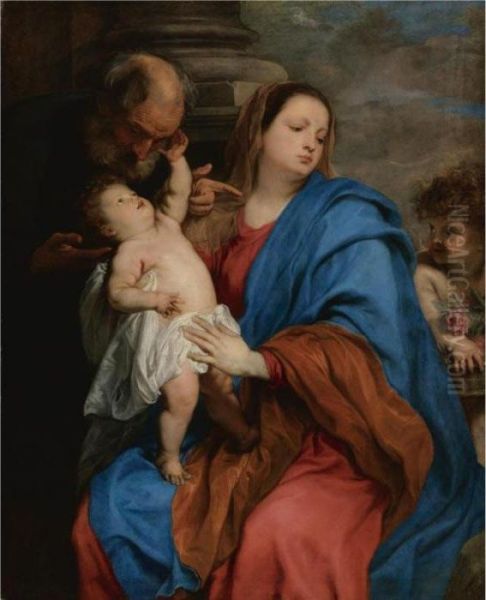 Holy Family With An Angel, Perhaps The Rest On The Flight Into Egypt Oil Painting by Sir Anthony Van Dyck