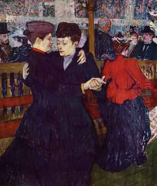 At the Moulin Rouge: the Two Waltzers Oil Painting by Henri De Toulouse-Lautrec