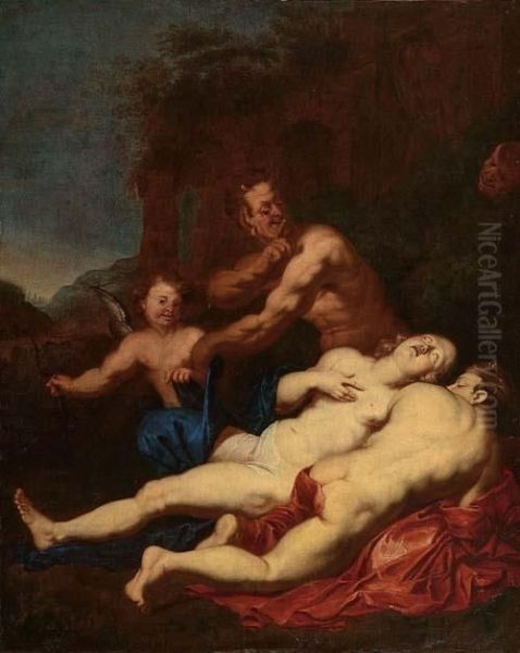 Venere Con Un Amante, Satiro E Cupido Oil Painting by Sir Anthony Van Dyck