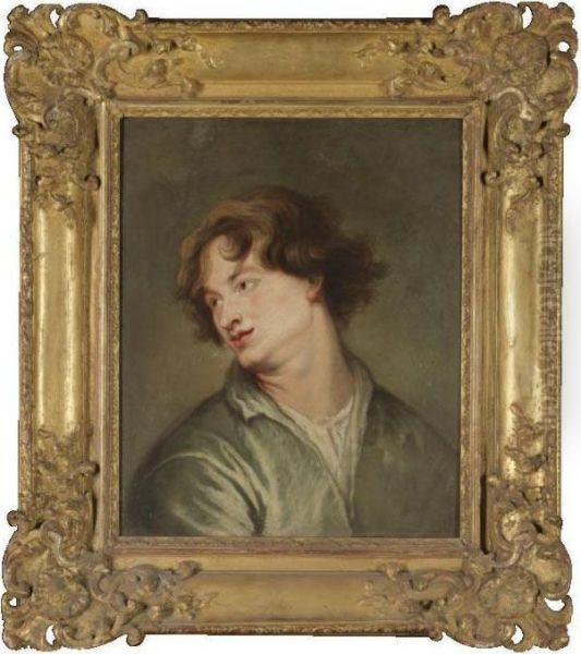 Portrait Of The Artist, Head And Shoulders Wearing Green Oil Painting by Sir Anthony Van Dyck