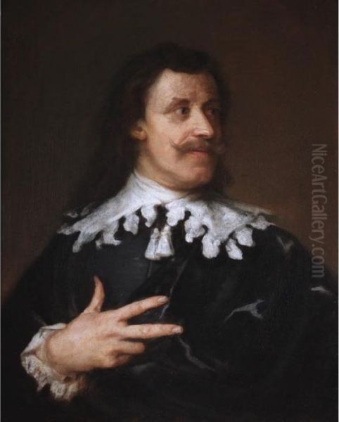 Portrait Of A Gentleman, Head And Shoulders, Wearing Black With A White Ruff Oil Painting by Sir Anthony Van Dyck