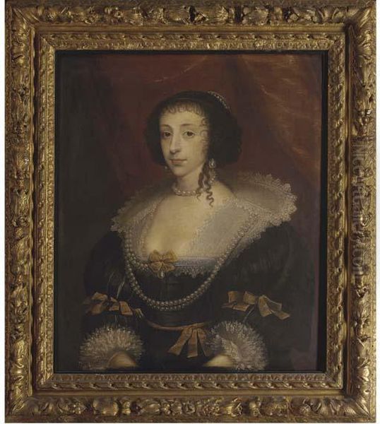 Portrait Of Queen Henrietta Maria (1609-1669) Oil Painting by Sir Anthony Van Dyck