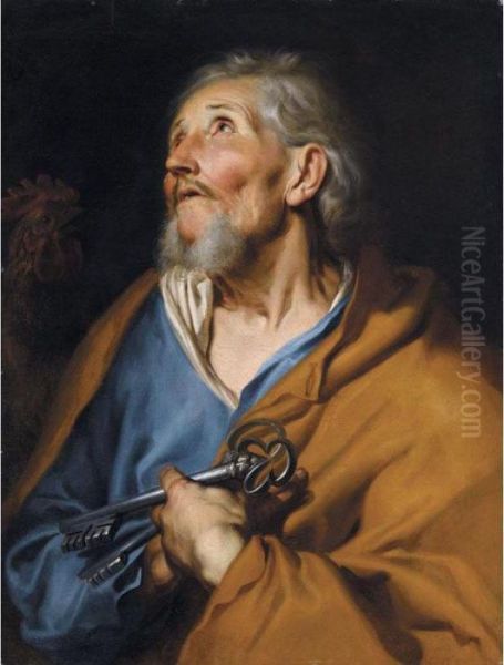 Saint Peter, Half Length, Holding The Keys And Looking Heavenwards Oil Painting by Sir Anthony Van Dyck