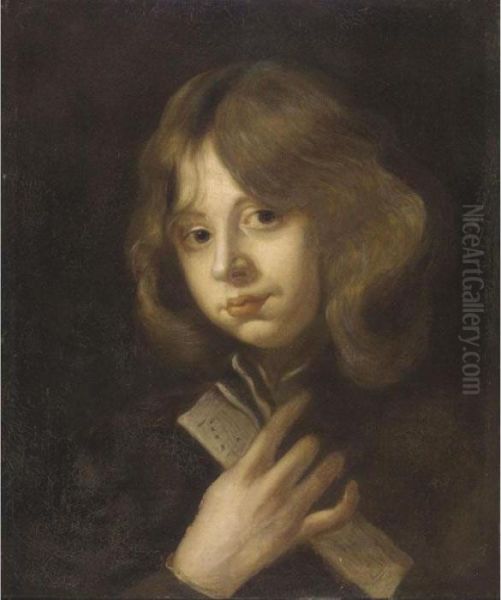 Portrait Of A Young Boy, Head And Shoulders, Holding A Sheet Of Music Oil Painting by Sir Anthony Van Dyck