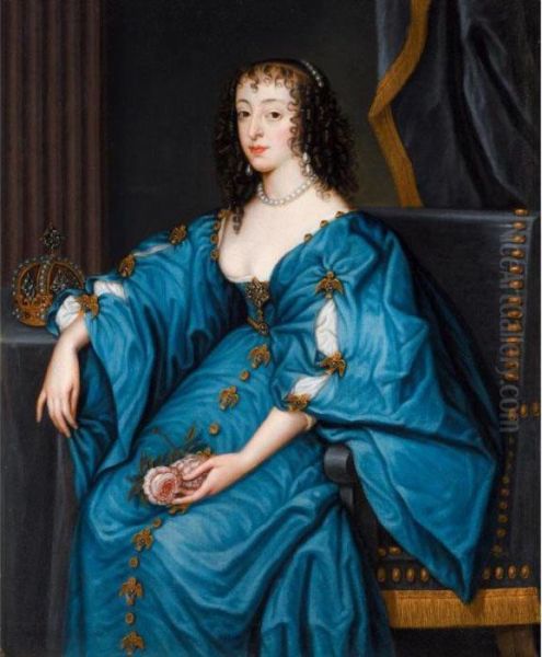 Portrait Of Queen Henrietta Maria Oil Painting by Sir Anthony Van Dyck