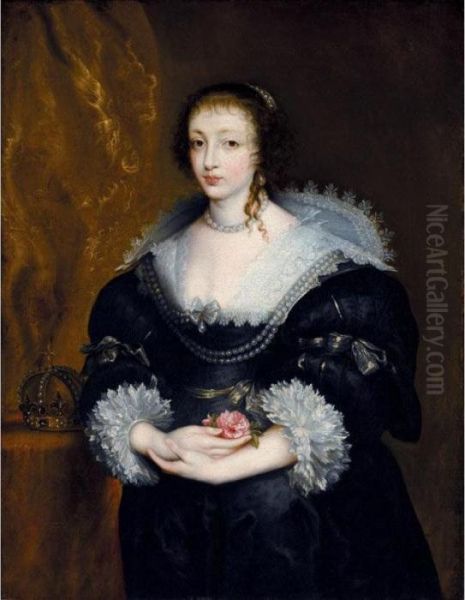 Portrait Of Queen Henrietta Maria Oil Painting by Sir Anthony Van Dyck