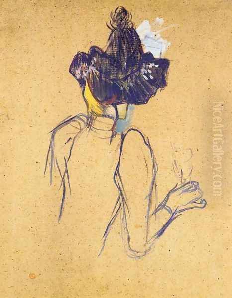 Jane Avril Seen from the Back Oil Painting by Henri De Toulouse-Lautrec