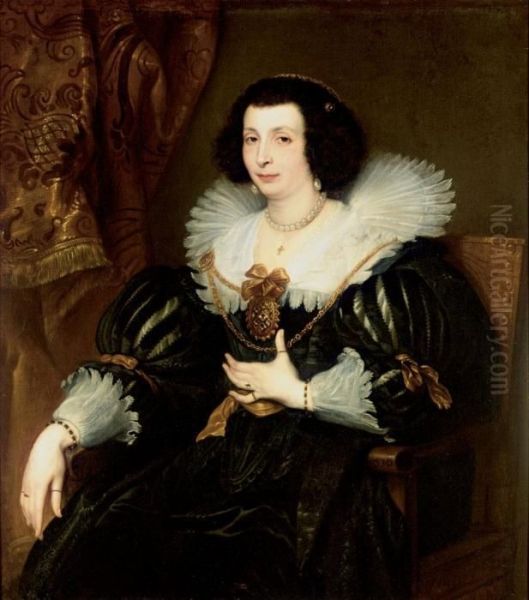 Portrait Of Anna Maria De 
Camudio Three-quarter Length Wearing Black With 
An Elaborate Ruff Oil Painting by Sir Anthony Van Dyck