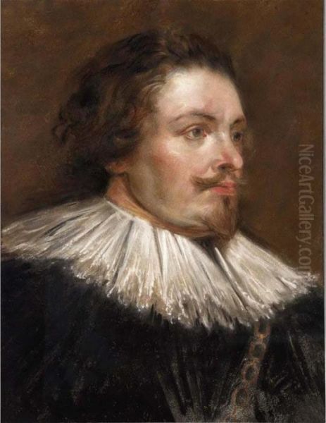 Portrait Of A Gentleman, Three Quarter Profile, Wearing A Black Coat And Ruff Oil Painting by Sir Anthony Van Dyck