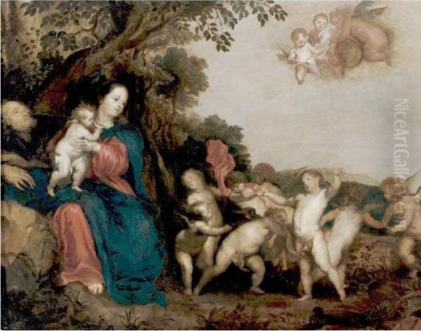 The Holy Family With Angels Dancing And Making Music Oil Painting by Sir Anthony Van Dyck