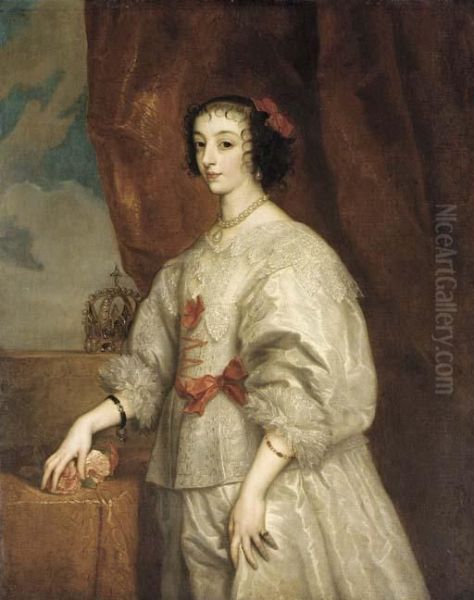 Portrait Of Queen Henrietta Maria Oil Painting by Sir Anthony Van Dyck