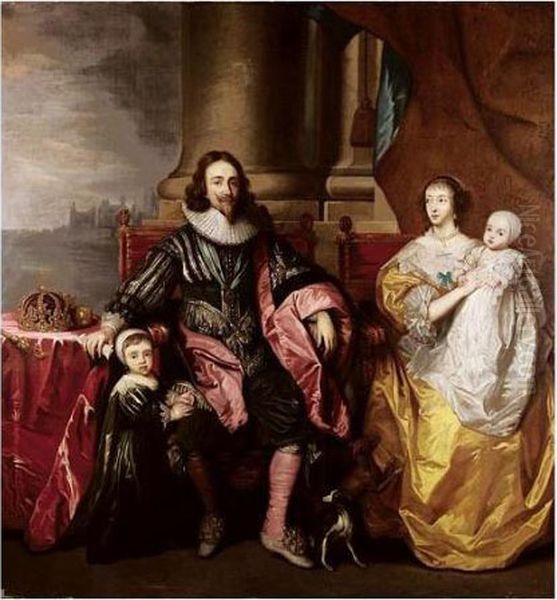 Charles I And Henrietta Maria 
With Their Two Eldest Children, Prince Charles And Princess Mary Oil Painting by Sir Anthony Van Dyck