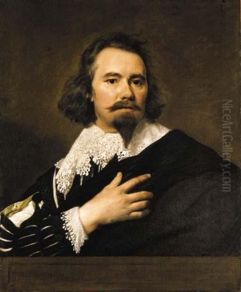 Portrait Of A Gentleman, 
Bust-length, In A Black Doublet And White Lace Collar, A Black Cloak 
Draped Around His Shoulder Oil Painting by Sir Anthony Van Dyck