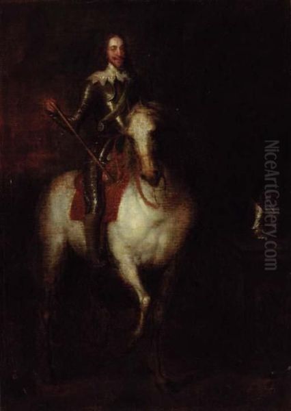 An Equestrian Portrait Of 
Charles I, Small Full-length, In Armour,mounted On A Grey Horse Oil Painting by Sir Anthony Van Dyck