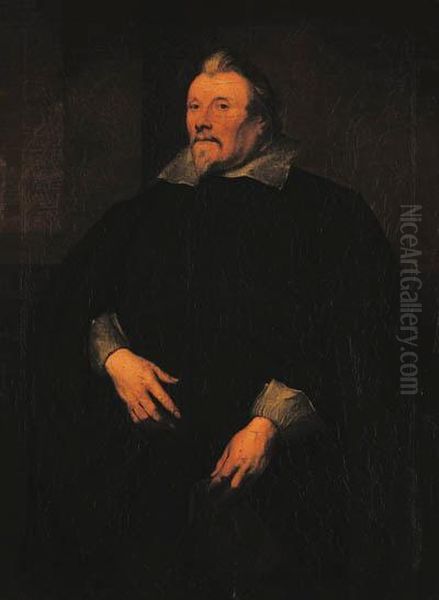 Portrait Of A Gentleman, Three-quarter-length, In Black Costume,holding A Book Oil Painting by Sir Anthony Van Dyck