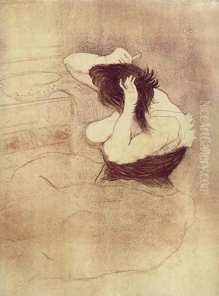 Elles: Woman Combing Her Hair Oil Painting by Henri De Toulouse-Lautrec