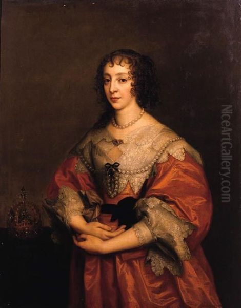 Portrait Of Queen Henrietta Maria Of Englan Oil Painting by Sir Anthony Van Dyck