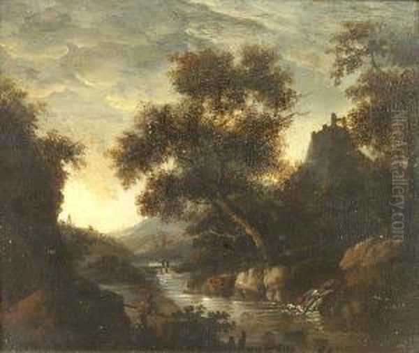 An River Landscape At Dusk Oil Painting by Allart Van Everdingen