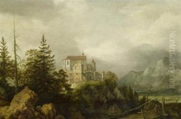 Mountain Landscape With A Town Oil Painting by Allart Van Everdingen