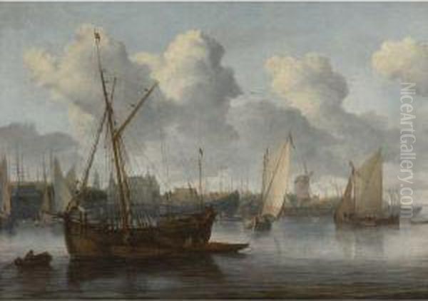 Fishing Boats In A Harbor Oil Painting by Allart Van Everdingen