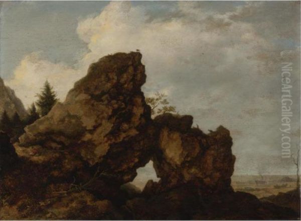 A Rocky Arch Near The Coast Oil Painting by Allart Van Everdingen