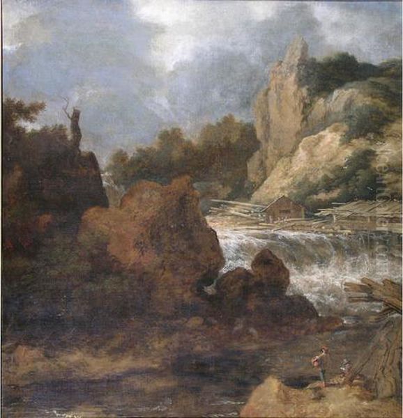 Personnages Devant La Cascade Oil Painting by Allart Van Everdingen