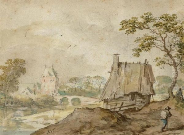 River Landscape With Peasant Hut And Traveller Oil Painting by Allart Van Everdingen