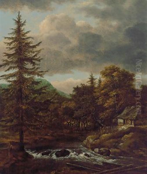 Gebirgslandschaft Mit Wasserfall Oil Painting by Allart Van Everdingen