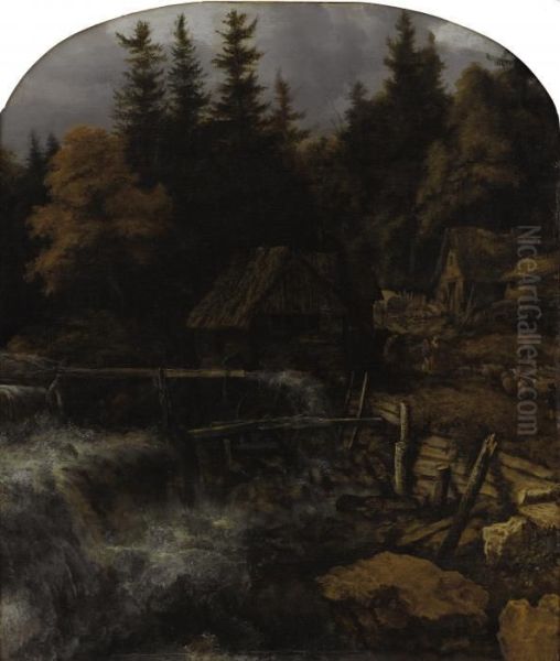 Watermill In A Rocky Landscape Oil Painting by Allart Van Everdingen