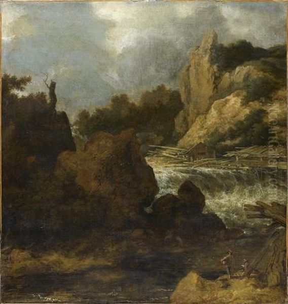 Dessinateurs Devant Une Cascade En Norvege Oil Painting by Allart Van Everdingen