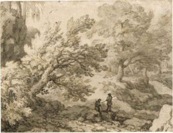 Wooded Landscape With Two Figures Resting By Rocks Oil Painting by Allart Van Everdingen