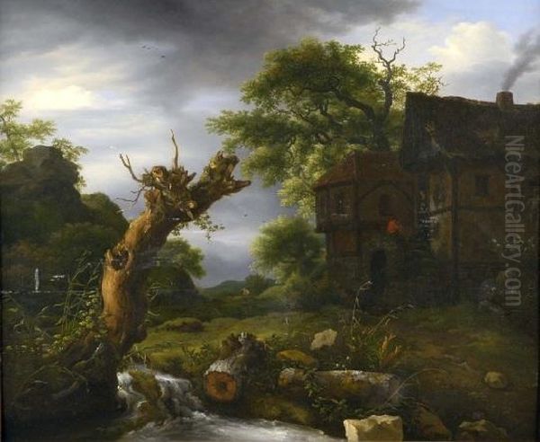 [paysage Avec Maisons, Personnages Et Cascade.] Oil Painting by Allart Van Everdingen