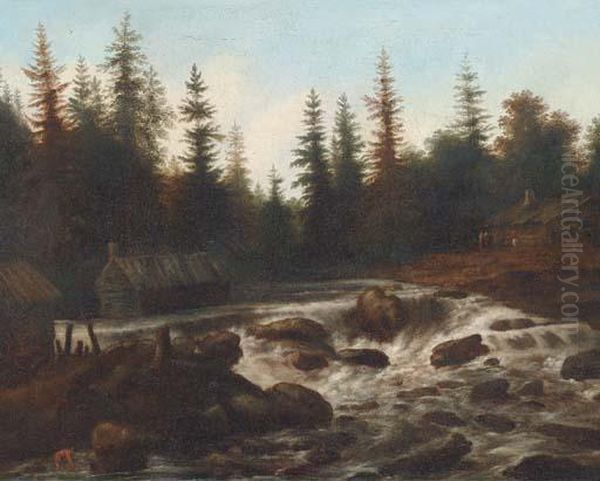 An Extensive Wooded River Landscape With Travellers By Acottage Oil Painting by Allart Van Everdingen