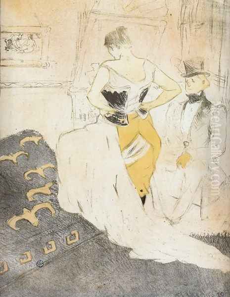 Elles: Woman Fastening a Corset, Passing Conquest Oil Painting by Henri De Toulouse-Lautrec