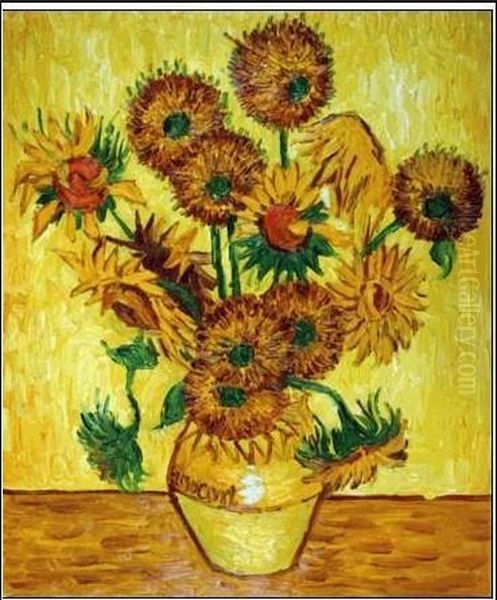 Vase With Fifteen Sunflowers Oil Painting by Vincent Van Gogh