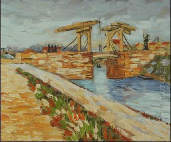 Langlois Bridge At Arles With Road Alongside The Canal Oil Painting by Vincent Van Gogh