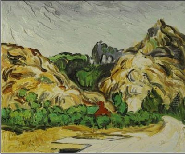 Mountains At St. Remy With Dark Cottage Oil Painting by Vincent Van Gogh