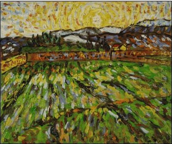 Wheat Field With Rising Sun Oil Painting by Vincent Van Gogh