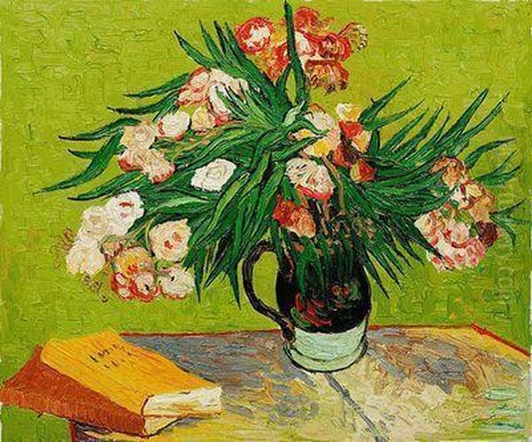 Majolica Jar With Branches Of Oleander Oil Painting by Vincent Van Gogh